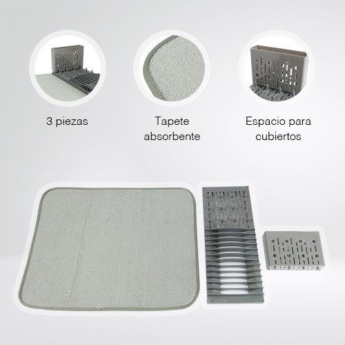 ESCURRIDOR GRIS CON TAPETE ULTRA ABSORBENTE - Imagen 3