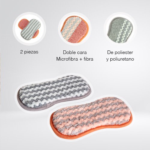 SET DE 2 ESPONJAS PARA PLATOS DOBLE CARA CON FIBRA Y MICROFIBRA - Imagen 2