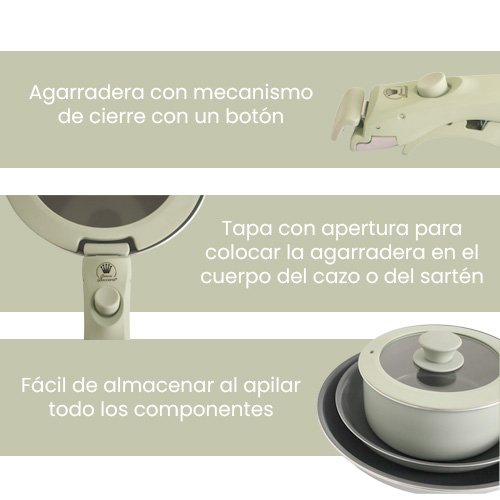 JUEGO DE CAZO Y SARTENES CON AGARRADERA DESMONTABLE PRACTICOOK - Imagen 2