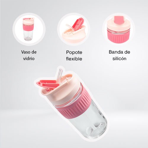 Botella de Vidrio Infantil Rosa 450ml | Con Funda de Silicona Antigolpes - Imagen 2