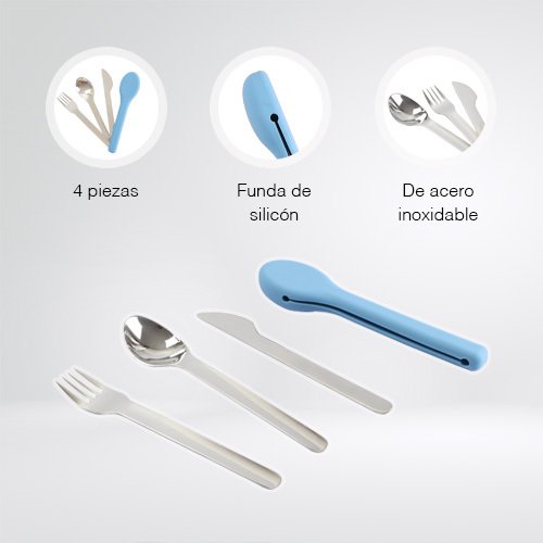 Set de Cubiertos de Acero Inoxidable con Funda de Silicón Azul - Imagen 2