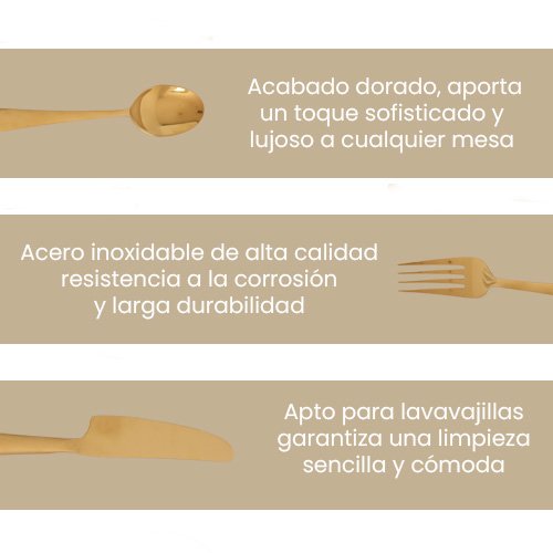 JUEGO DE 16 CUBIERTOS PARA 4 PERSONAS COLOR DORADO - Imagen 2