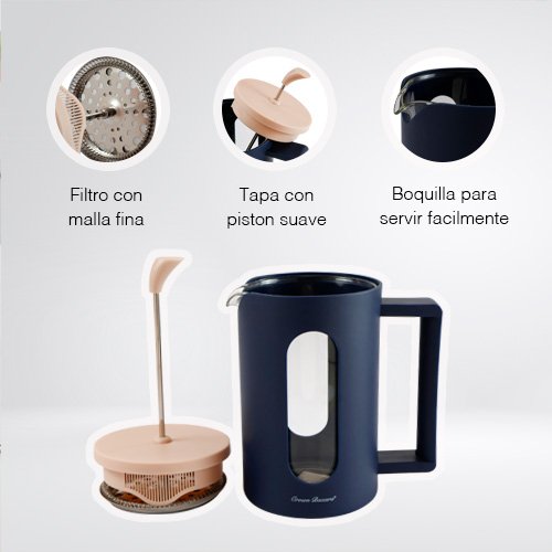 PRENSA FRANCESA DE 800 ML DE VIDRIO CON AGARRADERA - Imagen 2