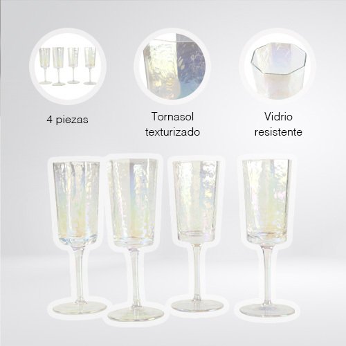 SET DE 4 COPAS ALTAS DE 200 ML DE VIDRIO TORNASOL - Imagen 2