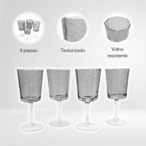 SET DE 4 COPAS ALTAS DE 260 ML DE VIDRIO GRIS - Imagen 2