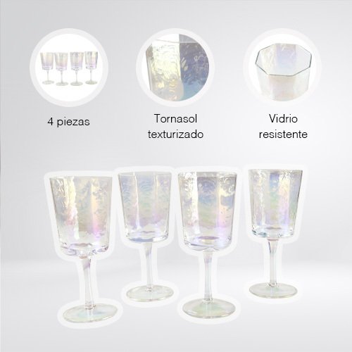 SET DE 4 COPAS ALTAS DE 260 ML DE VIDRIO TORNASOL - Imagen 2