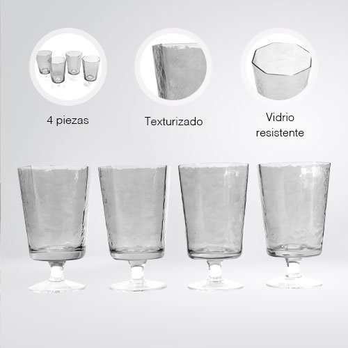 SET DE 4 COPAS CORTAS DE 410 ML DE VIDRIO GRIS - Imagen 2