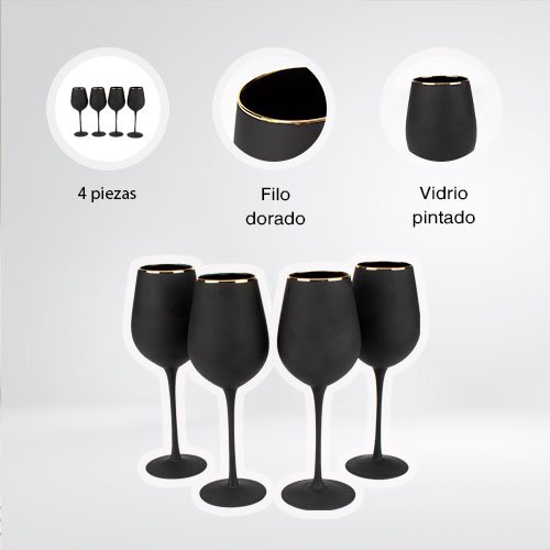 SET DE 4 COPAS DE 450 ML DE VIDRIO NEGRO - Imagen 2