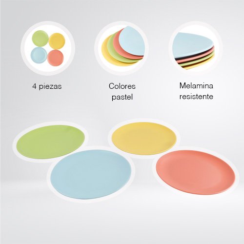 SET DE 4 PLATOS ENSALADEROS DE MELAMINA DE COLORES - Imagen 2