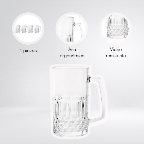 SET DE 4 TARROS CERVECEROS DE 500 ML DE VIDRIO - Imagen 2