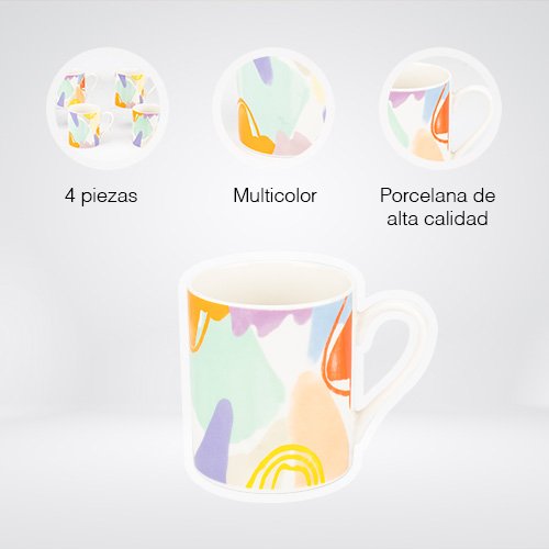 SET DE 4 TAZAS DE PORCELANA 360 ML - Imagen 2