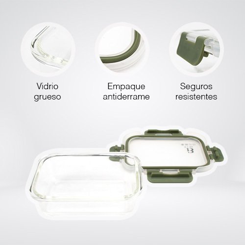 CONTENEDOR RECTANGULAR DE VIDRIO 1040 ML COLOR VERDE - Imagen 2