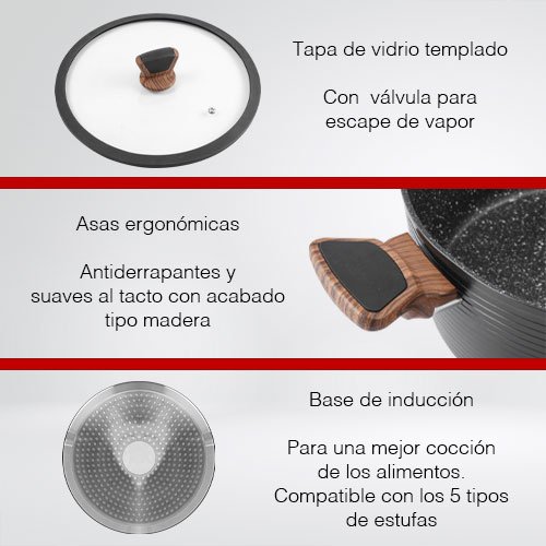 CACEROLA DE 6 L DE ALUMINIO CON TAPA COLOR NEGRO - Imagen 2