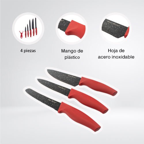 Set de 5 Cuchillos de Acero Inoxidable REDVELVET52 + Pelador Cerámico - Imagen 2