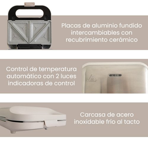 Sandwichera 2 en 1 Marfil con Placas Intercambiables | 750W - Imagen 2