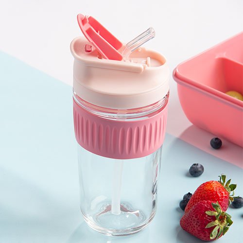 Botella de Vidrio Infantil Rosa 450ml | Con Funda de Silicona Antigolpes - Imagen 6