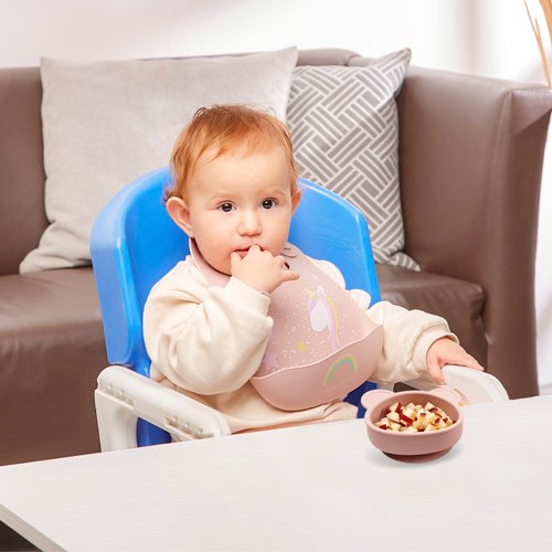 Set de Tazón y Babero de Silicón Rosa | Libre de BPA y Apto para Microondas - Imagen 6