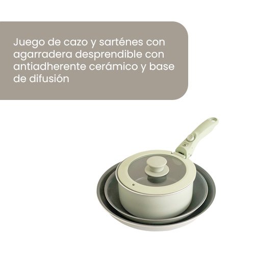 JUEGO DE CAZO Y SARTENES CON AGARRADERA DESMONTABLE PRACTICOOK - Imagen 3
