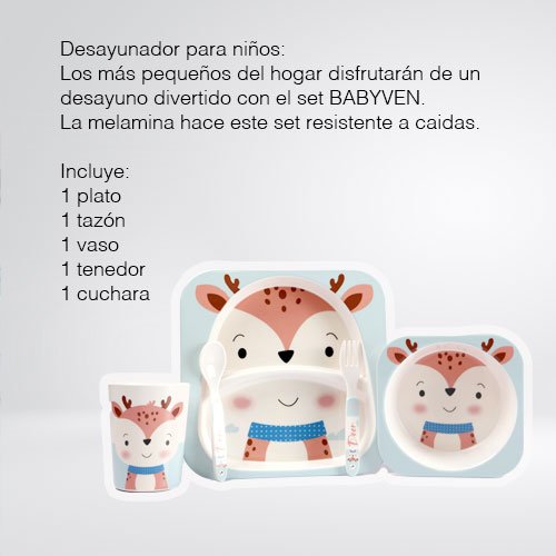 Set de Desayuno Infantil de Reno | Vajilla de Melamina 5 Pzas - Imagen 3