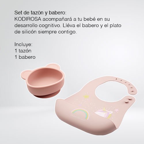 Set de Tazón y Babero de Silicón Rosa | Libre de BPA y Apto para Microondas - Imagen 3