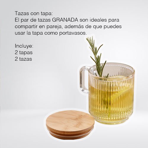 JUEGO DE 2 TAZAS DE 310 ML DE VIDRIO CON TAPA DE BAMBU - Imagen 3