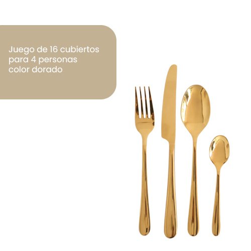 JUEGO DE 16 CUBIERTOS PARA 4 PERSONAS COLOR DORADO - Imagen 3