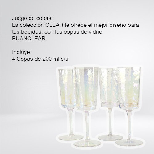 SET DE 4 COPAS ALTAS DE 200 ML DE VIDRIO TORNASOL - Imagen 3