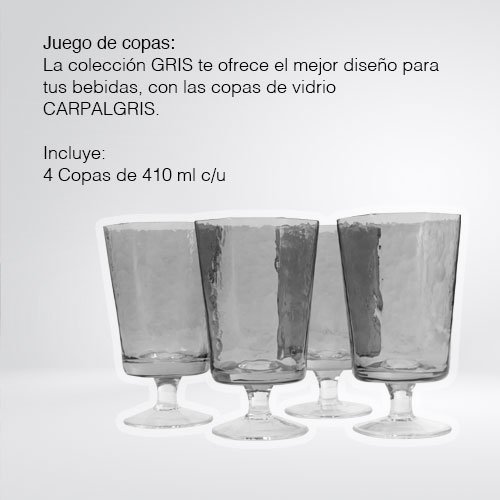 SET DE 4 COPAS CORTAS DE 410 ML DE VIDRIO GRIS - Imagen 3