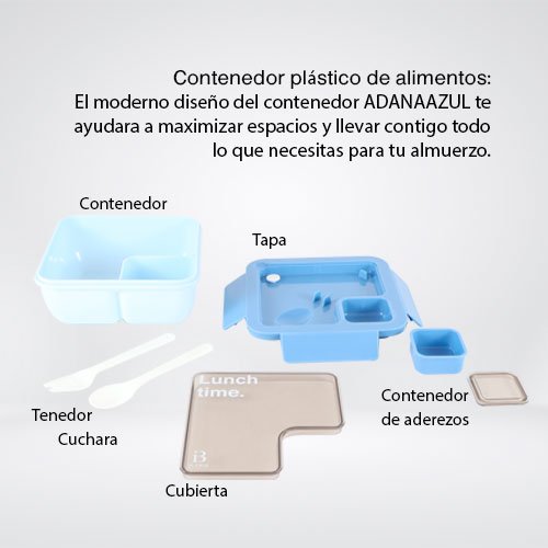 Lunchbox Infantil Azul ADANAAZUL | Bento Box con Divisiones y Cubiertos - Imagen 3