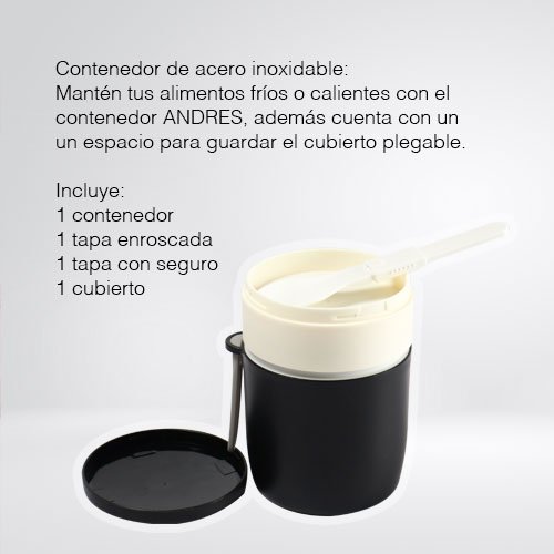 Contenedor de Acero Inoxidable Andrés | 450 ml con Tenedor Plegable - Imagen 3