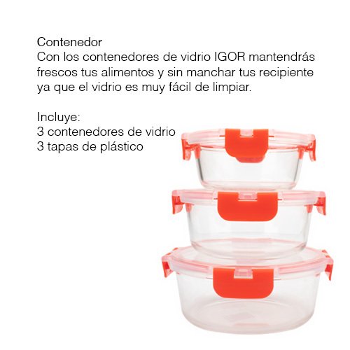 Set de 3 Contenedores Redondos de Vidrio IgorSet | Herméticos y Libres de BPA - Imagen 3