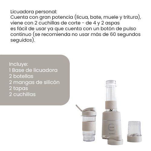Procesador Personal Marfil 10 Pzas | Licuadora de 500W con Vasos Portátiles - Imagen 3