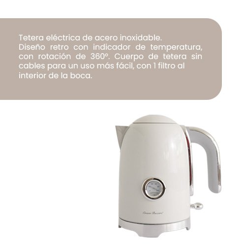 Tetera Eléctrica Retro 1.7L Marfil | 1200W Acero Inoxidable - Imagen 3