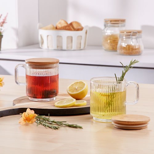 JUEGO DE 2 TAZAS DE 310 ML DE VIDRIO CON TAPA DE BAMBU - Imagen 6