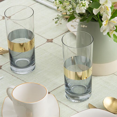 SET DE 4 VASOS ALTOS DE 450 ML DE VIDRIO CON BANDA DORADA - Imagen 6