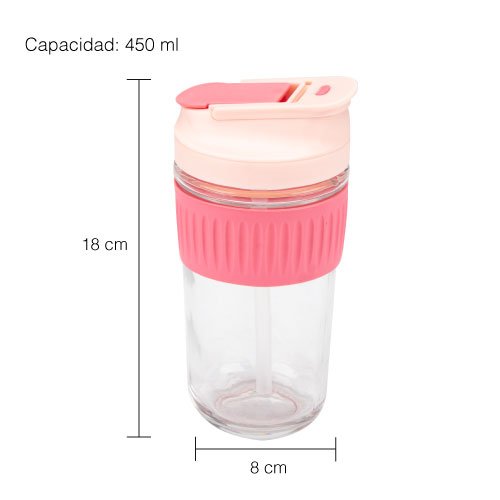 Botella de Vidrio Infantil Rosa 450ml | Con Funda de Silicona Antigolpes - Imagen 4