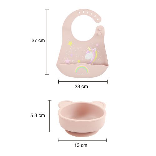 Set de Tazón y Babero de Silicón Rosa | Libre de BPA y Apto para Microondas - Imagen 4