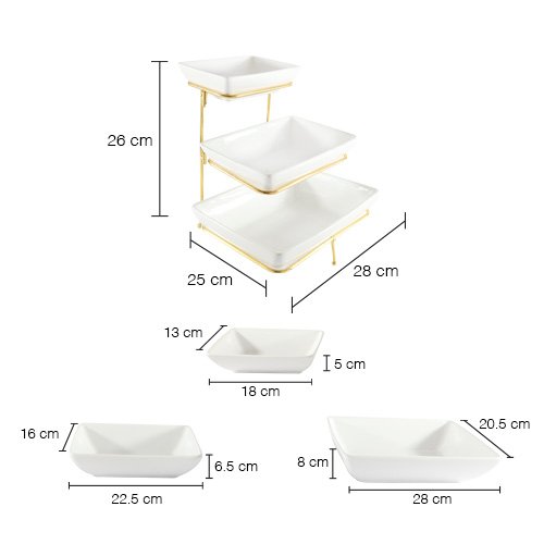 SET DE 3 PLATONES DE SERVICIO DE CERAMICA CON RACK DE METAL - Imagen 4