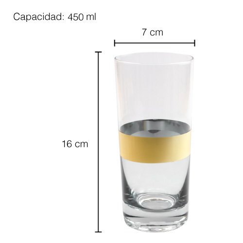 SET DE 4 VASOS ALTOS DE 450 ML DE VIDRIO CON BANDA DORADA - Imagen 4