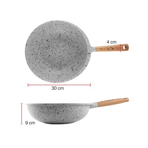 WOK DE 30 CM DE ALUMINIO FUNDIDO VOLCANO ROCK GRIS - Imagen 4