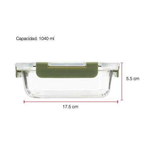 CONTENEDOR RECTANGULAR DE VIDRIO 1040 ML COLOR VERDE - Imagen 4