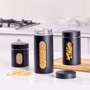 Set de 3 Contenedores NERO3 | Vidrio, Acero Inoxidable y Tapa de Rosca