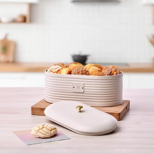 Panera de Metal Vintage Marfil y Oro 6L | Tapa Hermética con Silicón