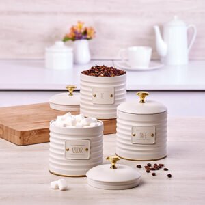 Set de 3 Contenedores de Metal Marfil y Oro | Herméticos 700ml