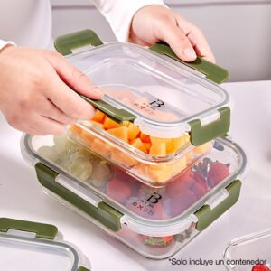 CONTENEDOR RECTANGULAR DE VIDRIO 1040 ML COLOR VERDE