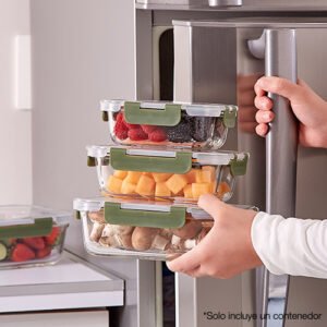 CONTENEDOR RECTANGULAR DE VIDRIO 640 ML COLOR VERDE