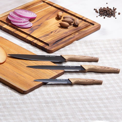 Set de 3 Cuchillos de Acero Inoxidable + Pelador Cerámico | Precisión REDVELVET