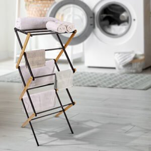 Tendedero Expandible de Bambú y Acero | Plegable y Vertical