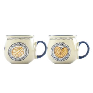 JUEGO DE 2 TAZAS DE PORCELANA DE 380 ML CON PAN DE DULCE