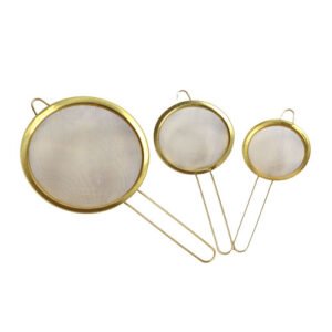 JUEGO DE 3 COLADORES DE MALLA FINA COLOR DORADO